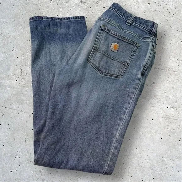 Carhartt Loose Fit Jeans Men’s 12 Tall Blue Denim Straight Workwear Distressed - Picture 1 of 10